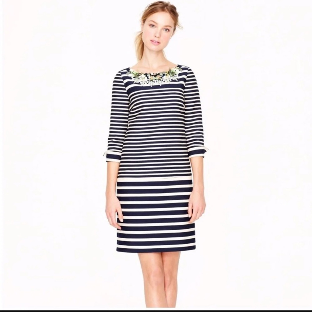 J. Crew Collection Striped Pailette Dress Beaded 8 Shift Preppy Nautical